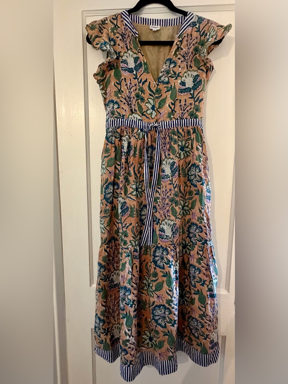 Floral Tiered Maxi Dress with Striped Trim- Charlee/Charleston Shoe Co. XS